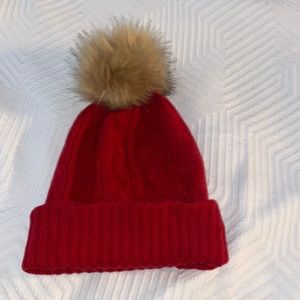 Red POLO Ralph Lauren Beanie with Mink Pom Pom